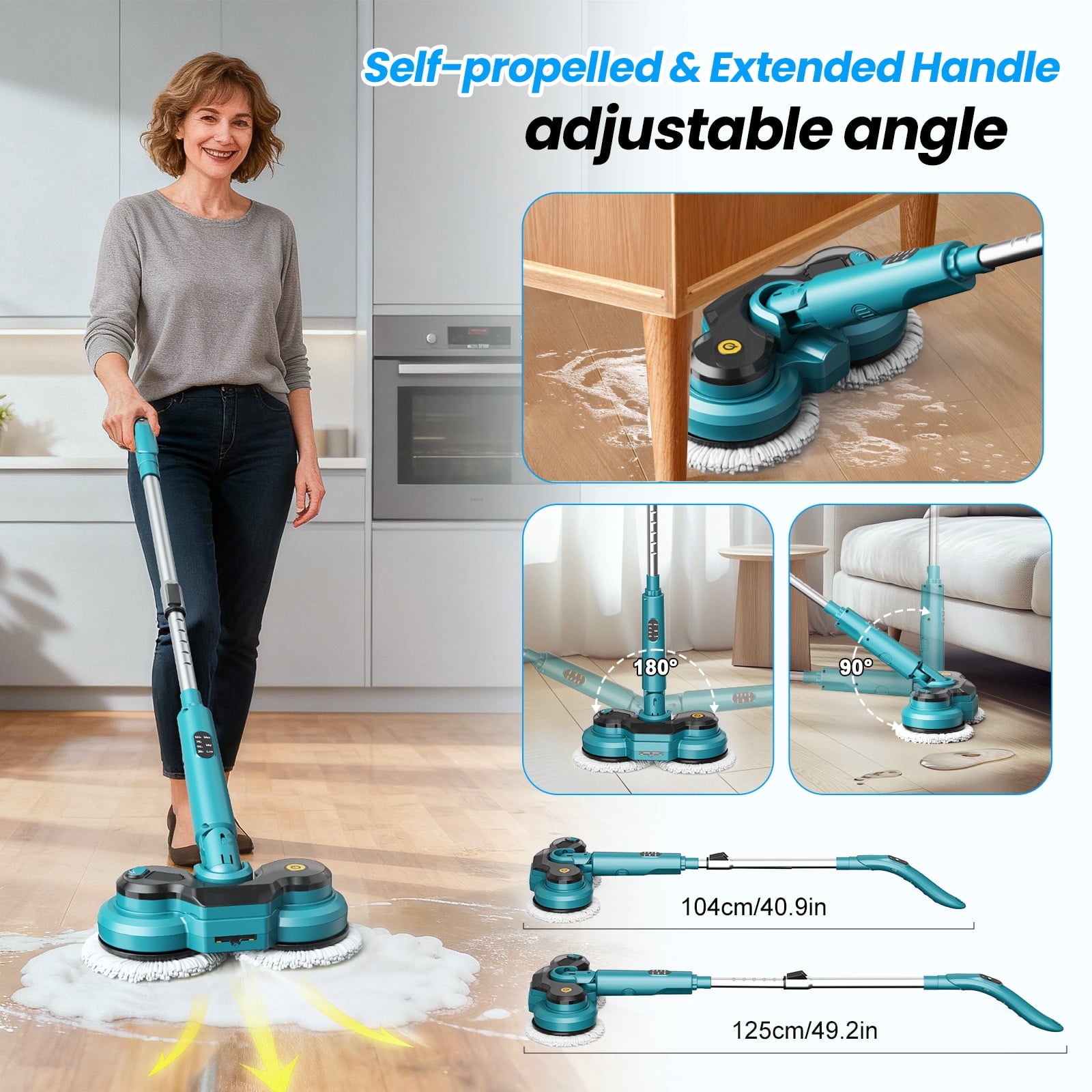 Cordless Electric Mop, Dual-Motor Power Spin Mop for Floor Cleaning with 5000 Mah Battery, Water Spray, LED Headlights & Smart Display, Self-Propelled for Multi-Surface, M1