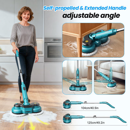 Cordless Electric Mop, Dual-Motor Power Spin Mop for Floor Cleaning with 5000 Mah Battery, Water Spray, LED Headlights & Smart Display, Self-Propelled for Multi-Surface, M1