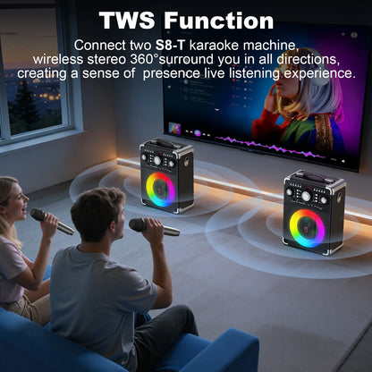 Karaoke Machine, Bluetooth Speaker with Microphone and Light, 3 Wireless Karaoke Microphone, Home Karaoke System, S8-T