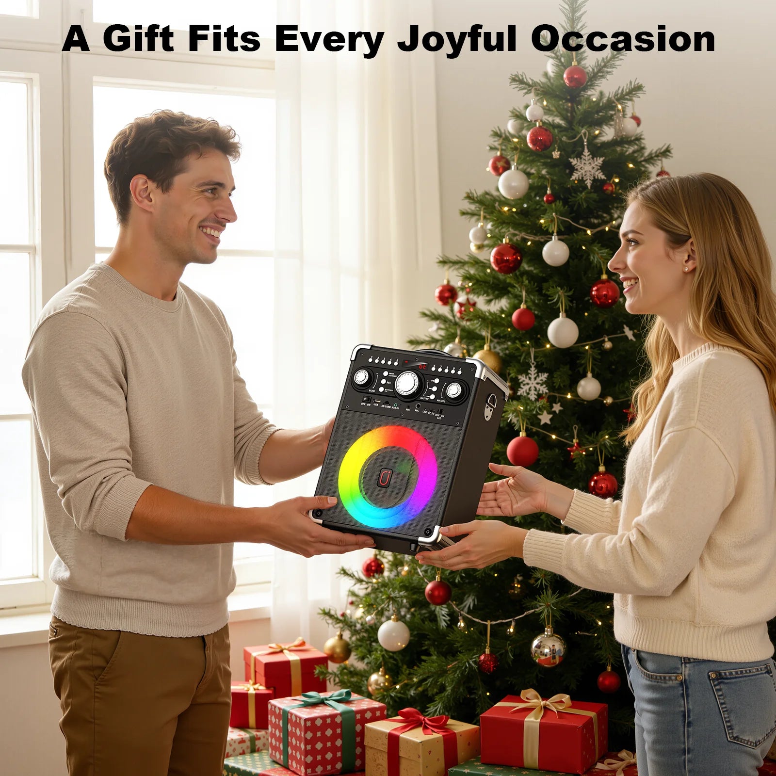 Karaoke Machine, Bluetooth Speaker with Microphone and Light, 3 Wireless Karaoke Microphone, Home Karaoke System, S8-T