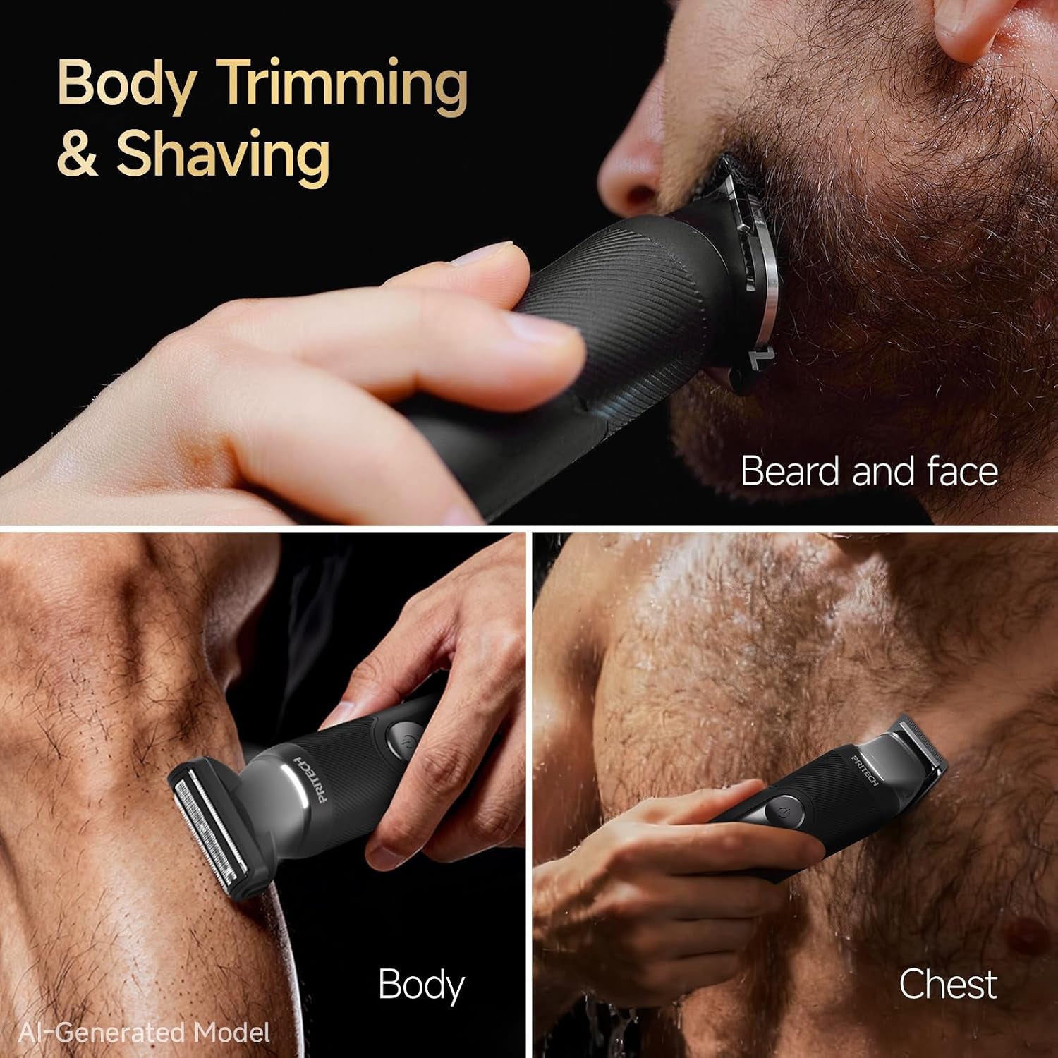 Electric Body Hair Trimmer, Waterproof Electric Razor Men Trimmer | Waterproof Mens Groin Hair Trimmer Ball Shaver USB Recharge Dock Body Grooming Kit (Dark Black)