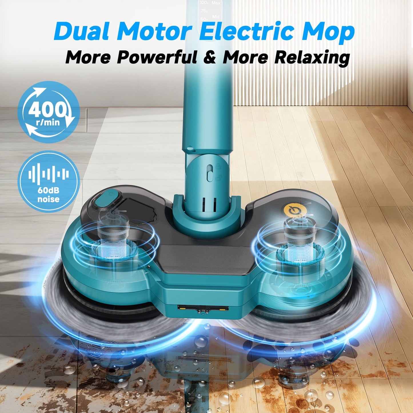 Cordless Electric Mop, Dual-Motor Power Spin Mop for Floor Cleaning with 5000 Mah Battery, Water Spray, LED Headlights & Smart Display, Self-Propelled for Multi-Surface, M1