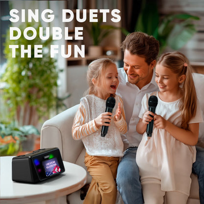 Karaoke Machine for Adults and Kids with 2 Wireless Microphones, Portable Bluetooth Singing Speaker, Colorful LED Lights, PA System, Lyrics Display Holder & TV Cable - Presto G2 (Black)