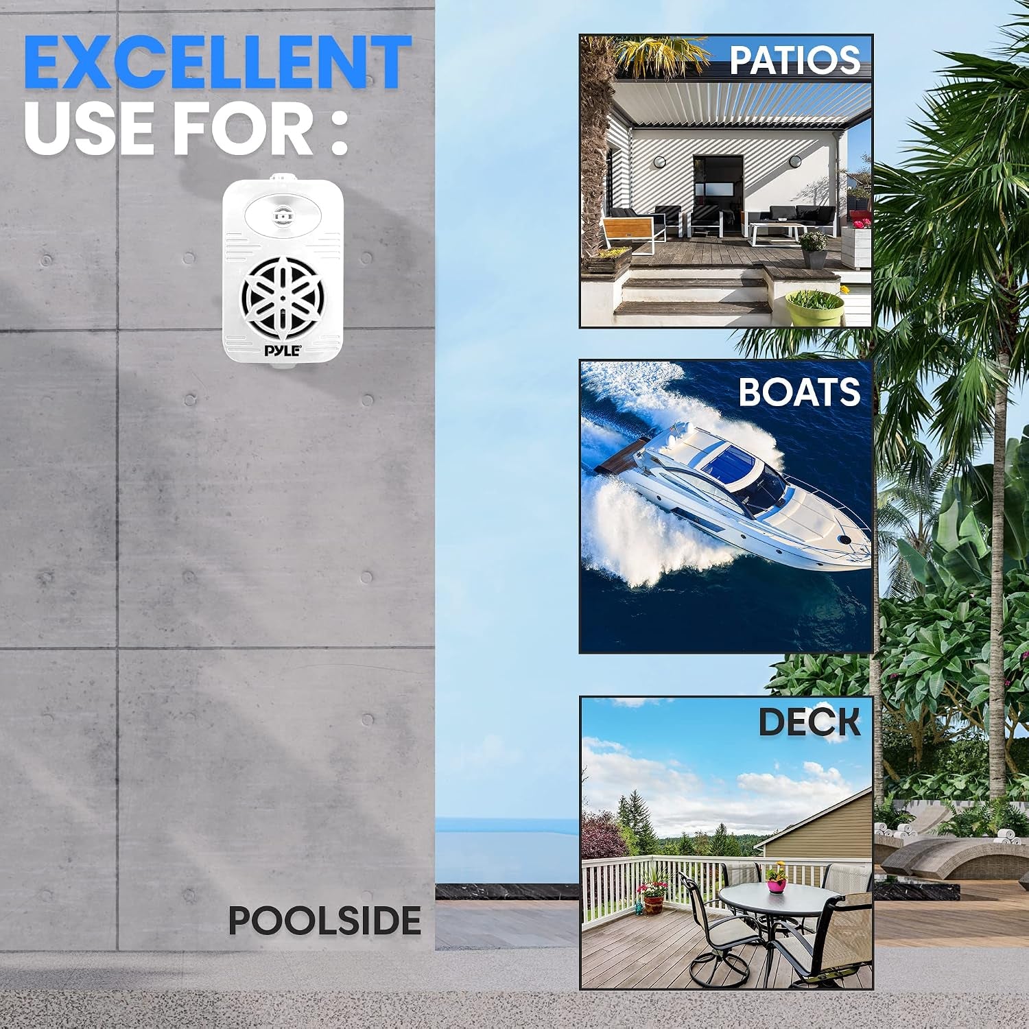 4” Outdoor Speakers, 2-Way Bluetooth Waterproof Speaker System with Polymer Tweeter, Heavy-Duty ABS Build, Bluetooth Speakers with Wireless Streaming for Patio, Pool, Deck, or Boat, White, 2-Pack
