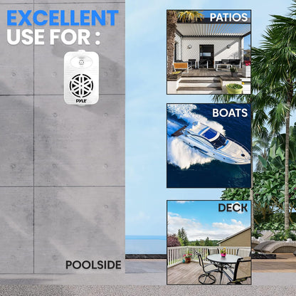 4” Outdoor Speakers, 2-Way Bluetooth Waterproof Speaker System with Polymer Tweeter, Heavy-Duty ABS Build, Bluetooth Speakers with Wireless Streaming for Patio, Pool, Deck, or Boat, White, 2-Pack