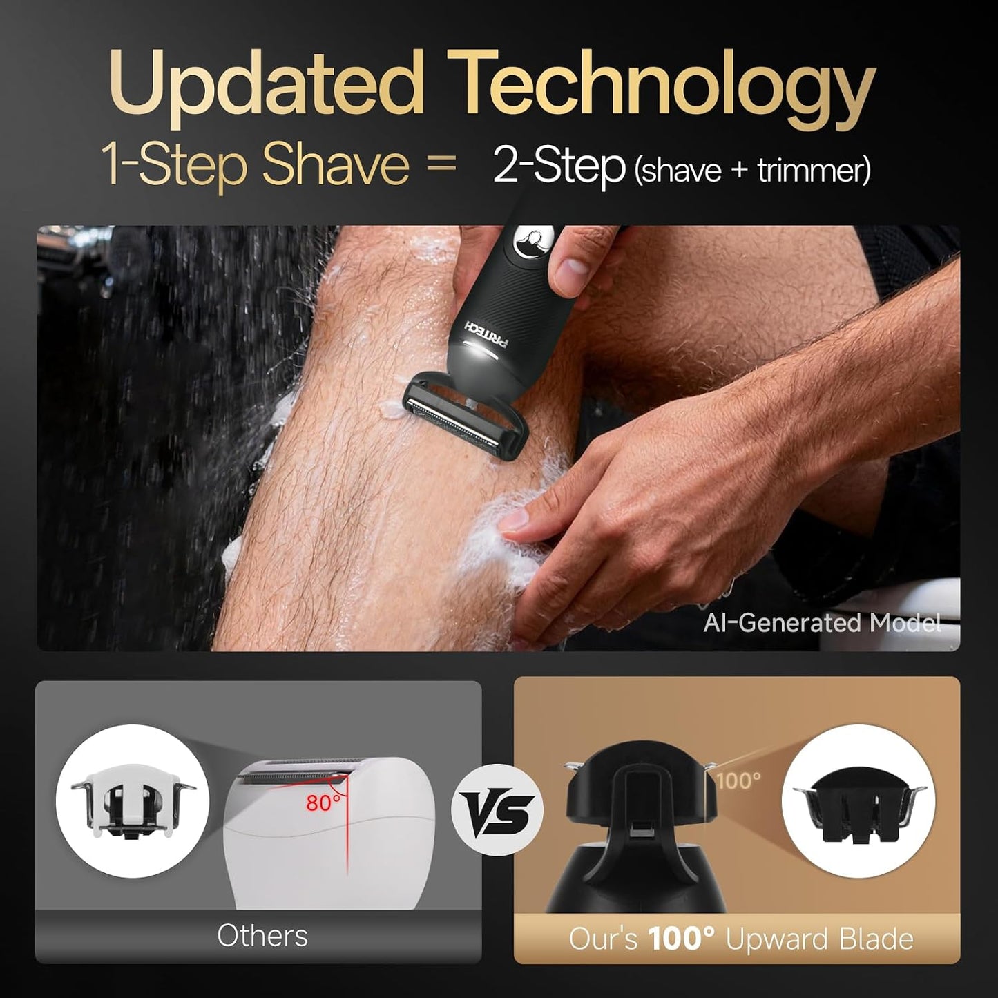 Electric Body Hair Trimmer, Waterproof Electric Razor Men Trimmer | Waterproof Mens Groin Hair Trimmer Ball Shaver USB Recharge Dock Body Grooming Kit (Dark Black)