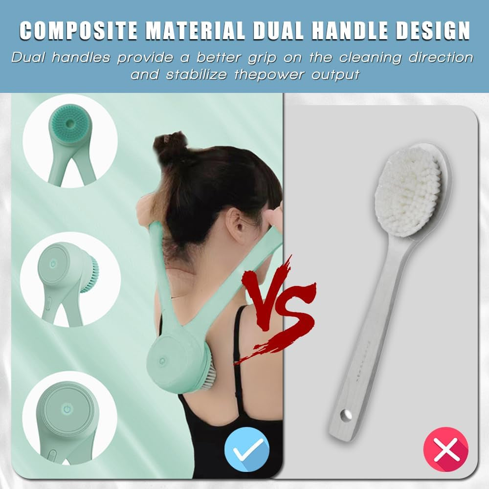 Electric Body Brush Back Scrubber for Shower, Ipx7 Waterproof Back Scrubber for Shower, Auto Spinning Exfoliating Massage Bath Brush Rechargeablerotating Body Brushes with 5 Brush Heads
