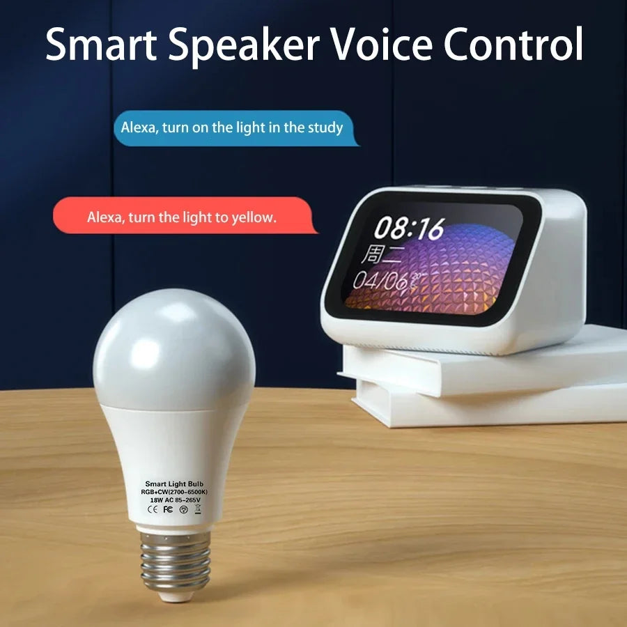 Tuya Smart Led Light Bulbs E27 B22 Wifi Bluetooth Smart Life Alexa Google Smartthings 15W RGB Lamp Spotlight Ampoules Bombilla