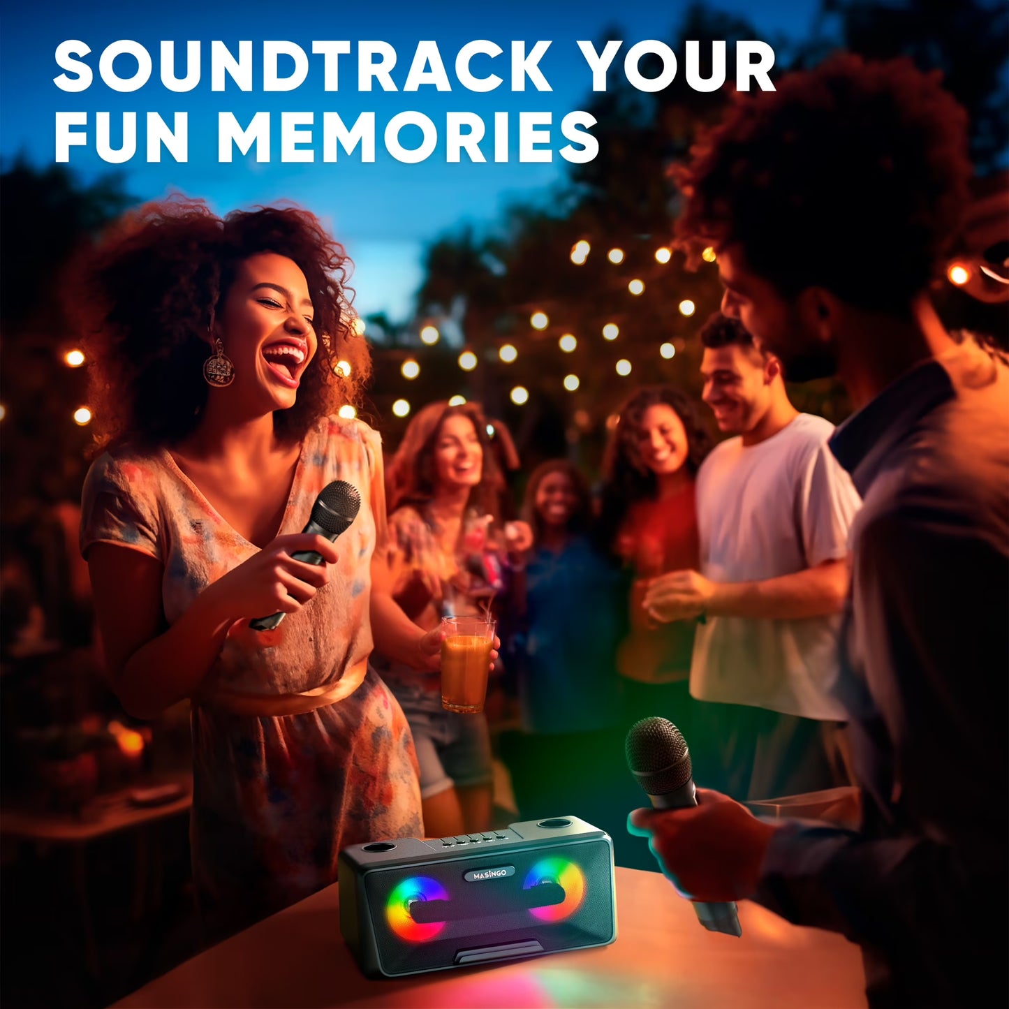 Karaoke Machine for Adults and Kids with 2 Wireless Microphones, Portable Bluetooth Singing Speaker, Colorful LED Lights, PA System, Lyrics Display Holder & TV Cable - Presto G2 (Black)