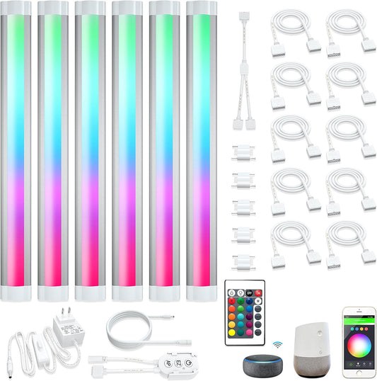 under Cabinet Lights RGB LED Light Bar Plug in for Shelf,Desk,Display Case Cabinets Lights,Color Changing Shelves Strip Lights Works with Alexa,Google,Smart App,Tv,Monitor Backlight,6Pcs