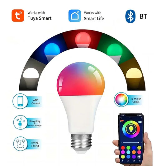 Tuya Smart Led Light Bulbs E27 B22 Wifi Bluetooth Smart Life Alexa Google Smartthings 15W RGB Lamp Spotlight Ampoules Bombilla