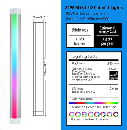 under Cabinet Lights RGB LED Light Bar Plug in for Shelf,Desk,Display Case Cabinets Lights,Color Changing Shelves Strip Lights Works with Alexa,Google,Smart App,Tv,Monitor Backlight,6Pcs