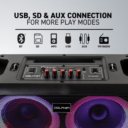 SP-2600RBT Boombox Speaker with Mic Input & Sound-Activated Light, Bluetooth & USB, Play Music Anywhere