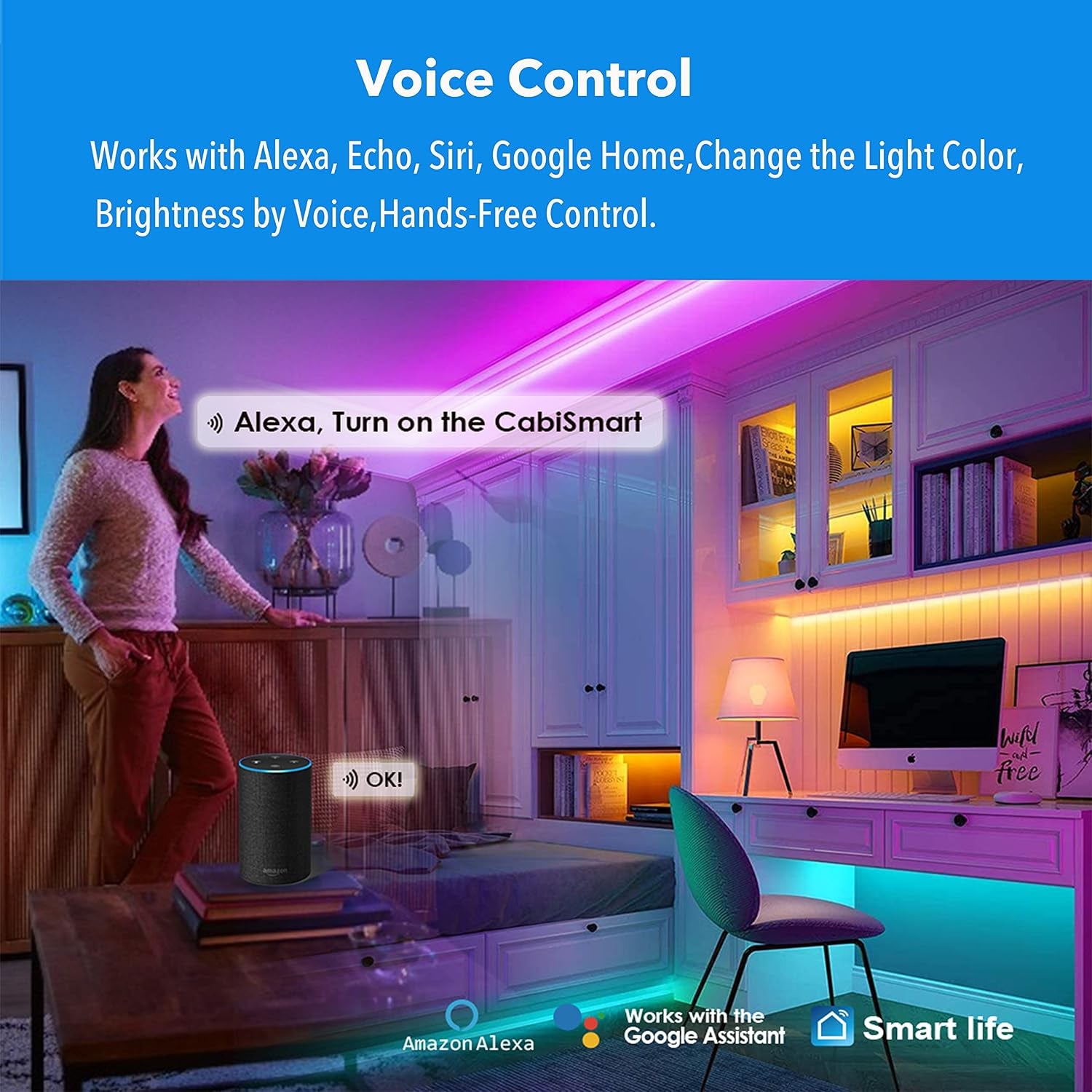under Cabinet Lights RGB LED Light Bar Plug in for Shelf,Desk,Display Case Cabinets Lights,Color Changing Shelves Strip Lights Works with Alexa,Google,Smart App,Tv,Monitor Backlight,6Pcs