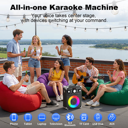 Karaoke Machine, Bluetooth Speaker with Microphone and Light, 3 Wireless Karaoke Microphone, Home Karaoke System, S8-T