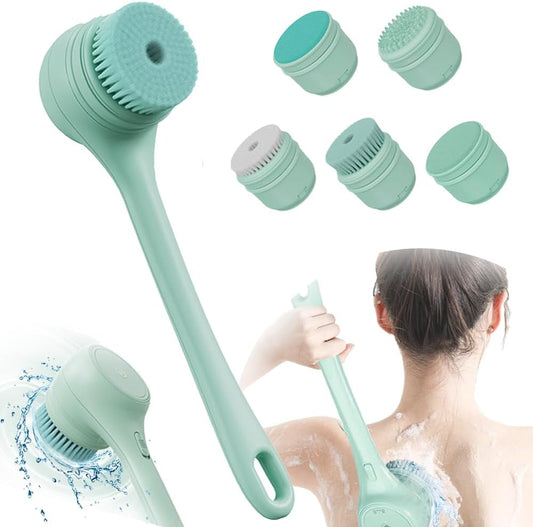 Electric Body Brush Back Scrubber for Shower, Ipx7 Waterproof Back Scrubber for Shower, Auto Spinning Exfoliating Massage Bath Brush Rechargeablerotating Body Brushes with 5 Brush Heads