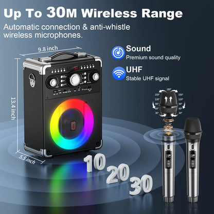 Karaoke Machine, Bluetooth Speaker with Microphone and Light, 3 Wireless Karaoke Microphone, Home Karaoke System, S8-T
