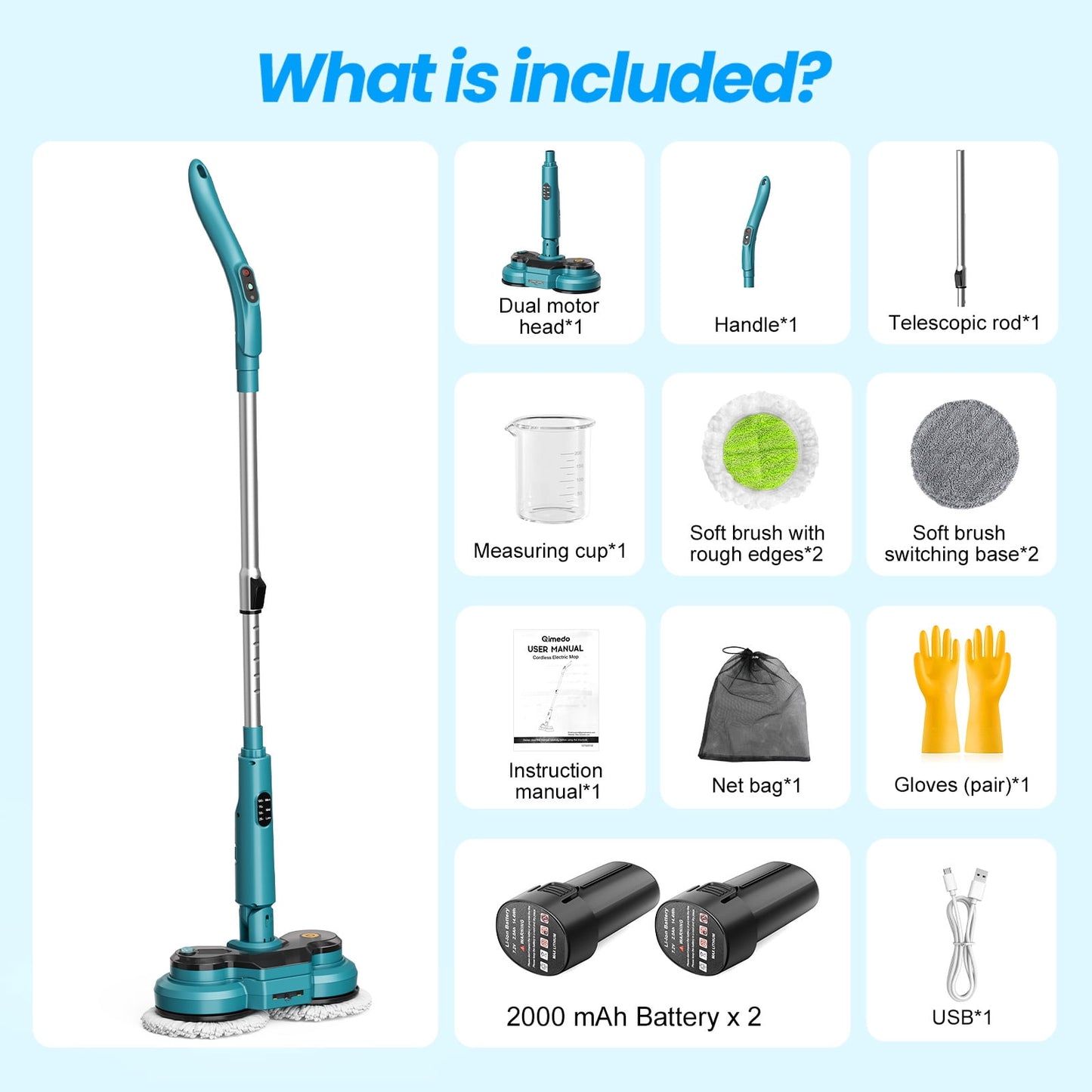 Cordless Electric Mop, Dual-Motor Power Spin Mop for Floor Cleaning with 5000 Mah Battery, Water Spray, LED Headlights & Smart Display, Self-Propelled for Multi-Surface, M1