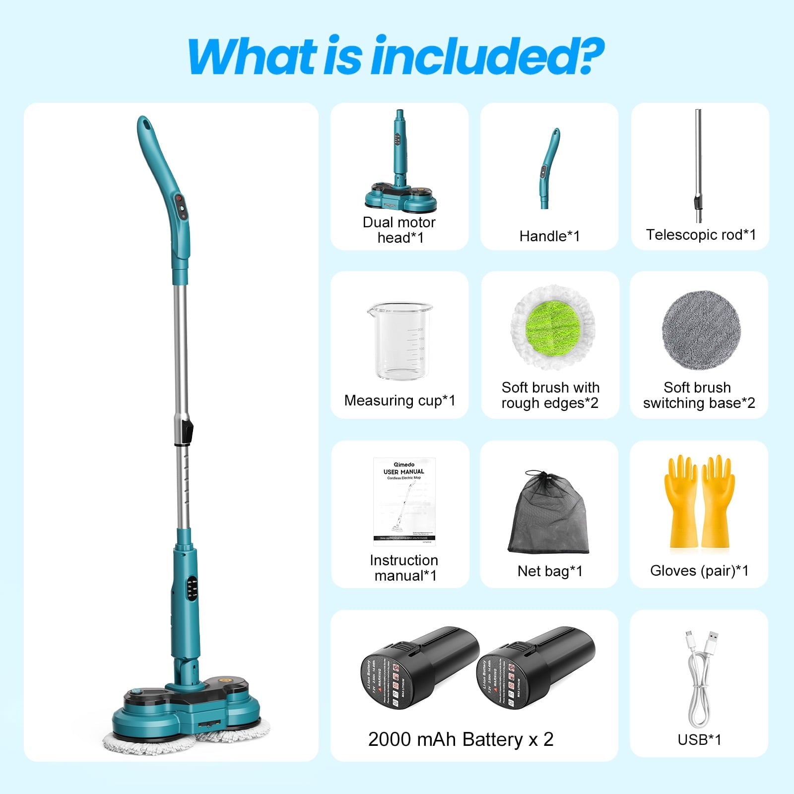 Cordless Electric Mop, Dual-Motor Power Spin Mop for Floor Cleaning with 5000 Mah Battery, Water Spray, LED Headlights & Smart Display, Self-Propelled for Multi-Surface, M1