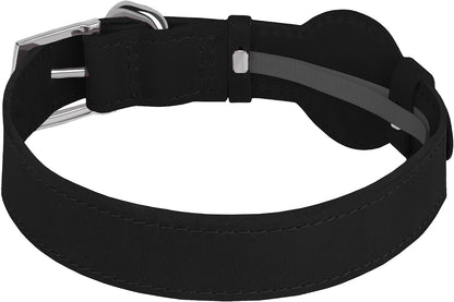 Leather Dog Collar with Airtag Holder - Apple Air Tag Dog Collars - Soft Tracking GPS Pet Collar for Small Medium Large Dogs Breed Puppy (Black, L, 15"-19" Neck Fit)