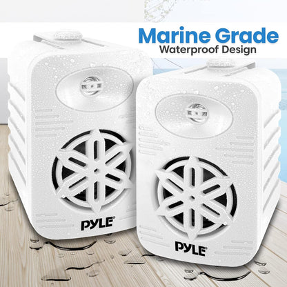 4” Outdoor Speakers, 2-Way Bluetooth Waterproof Speaker System with Polymer Tweeter, Heavy-Duty ABS Build, Bluetooth Speakers with Wireless Streaming for Patio, Pool, Deck, or Boat, White, 2-Pack